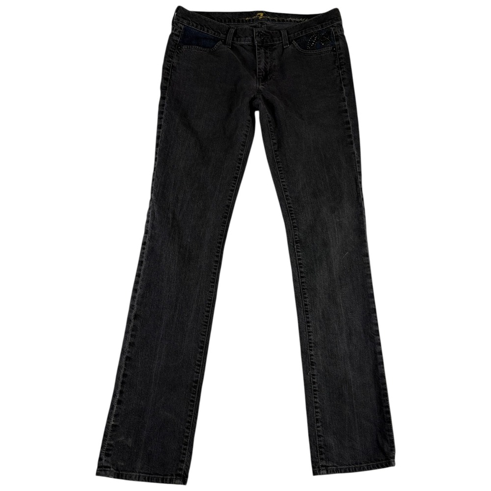 7 For All Mankind Jeans Womens 29 Black Denim Slim Fit Straight‎ Leg Made in USA